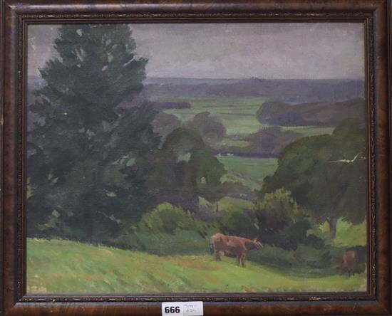 Studio of Dorothy King, oil on canvas, Cattle in a landscape 40 x 50cm